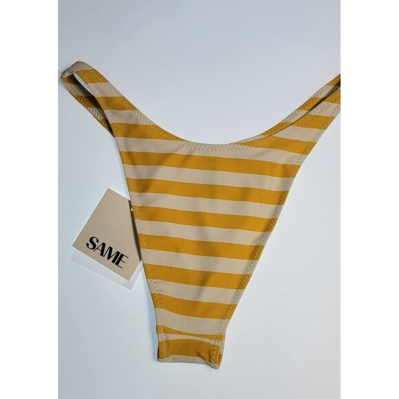 SAME Los Angeles Bottom Swim Womens High Rise Striped Yellow/White Medium NWT - Picture 5 of 6